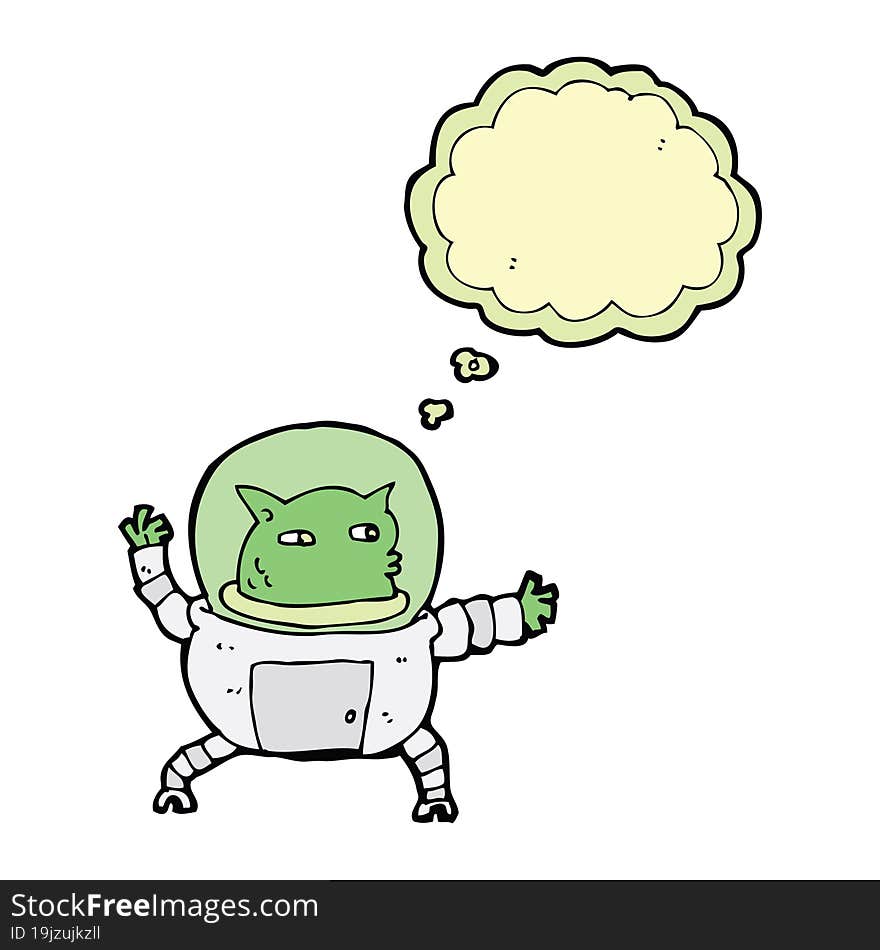 cartoon alien with thought bubble