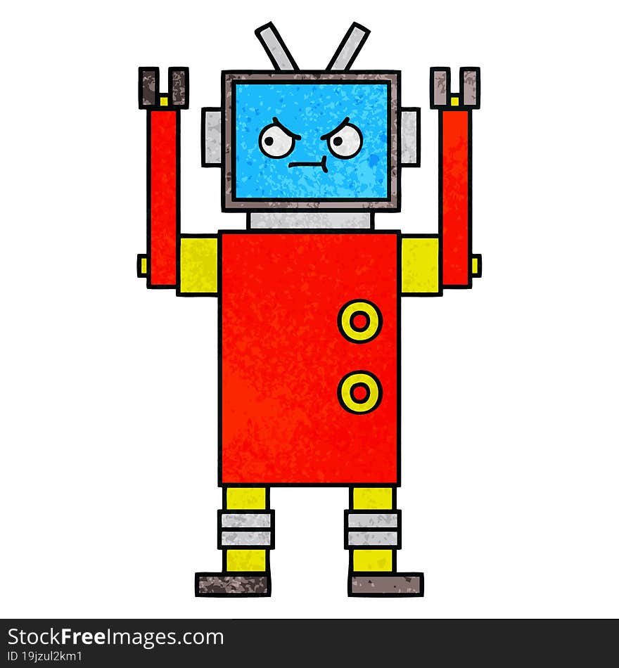 retro grunge texture cartoon of a robot