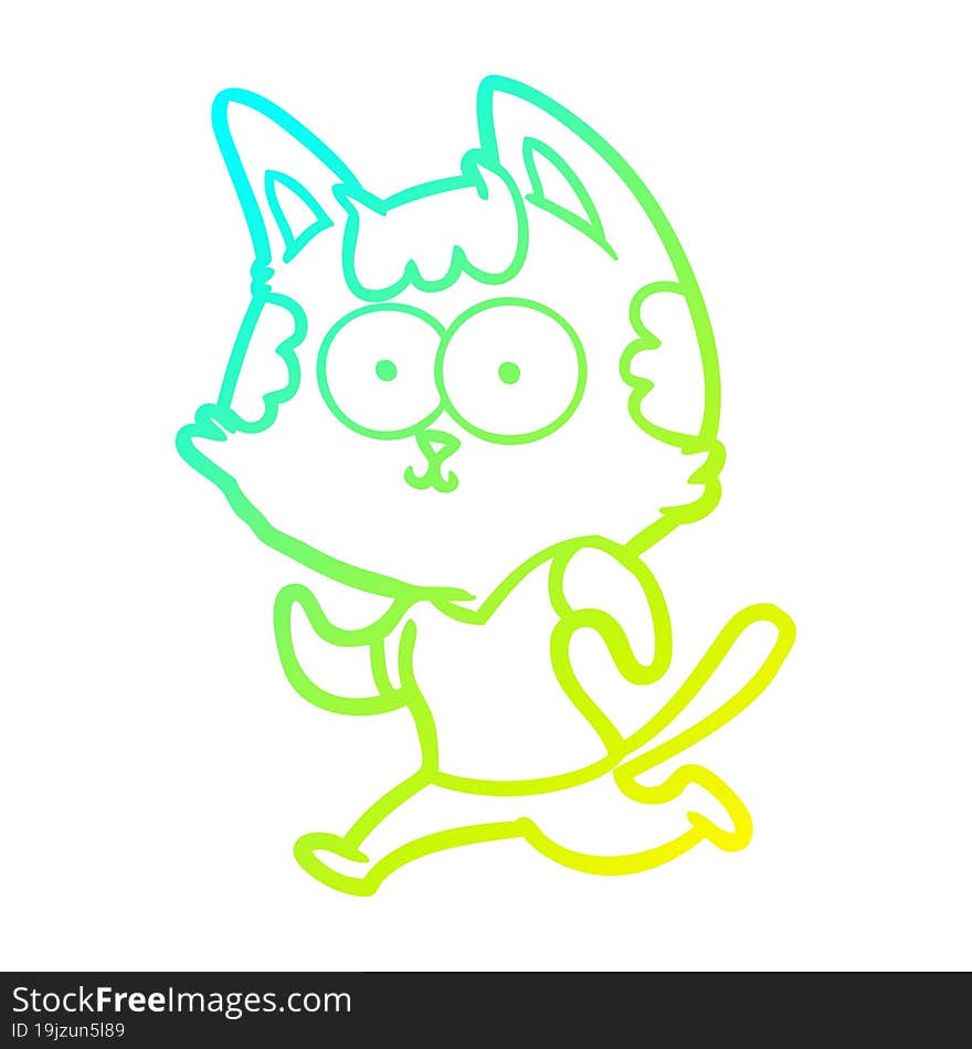 cold gradient line drawing happy cartoon cat jogging