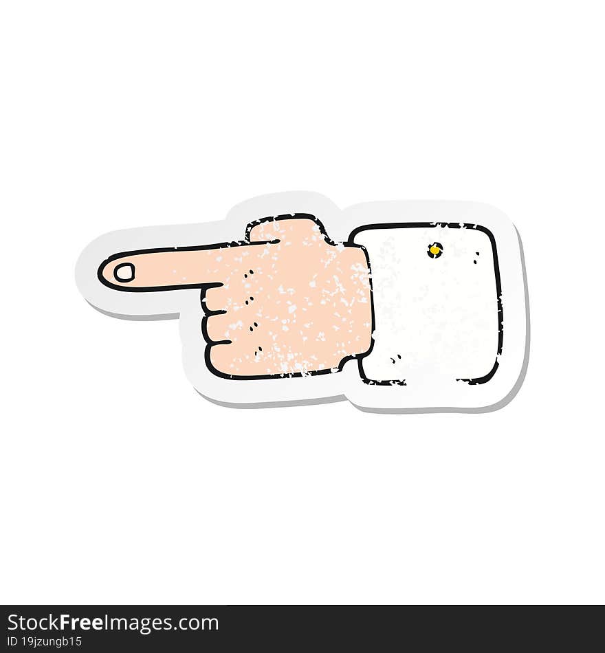 retro distressed sticker of a cartoon pointing hand