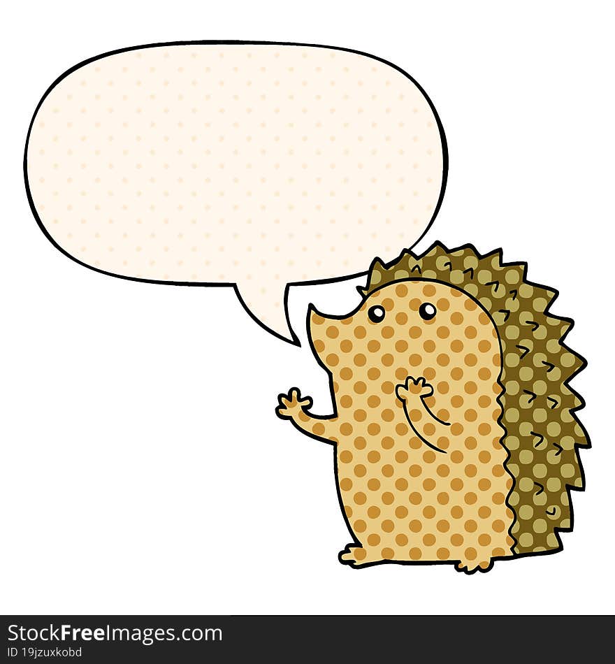 Cartoon Hedgehog And Speech Bubble In Comic Book Style