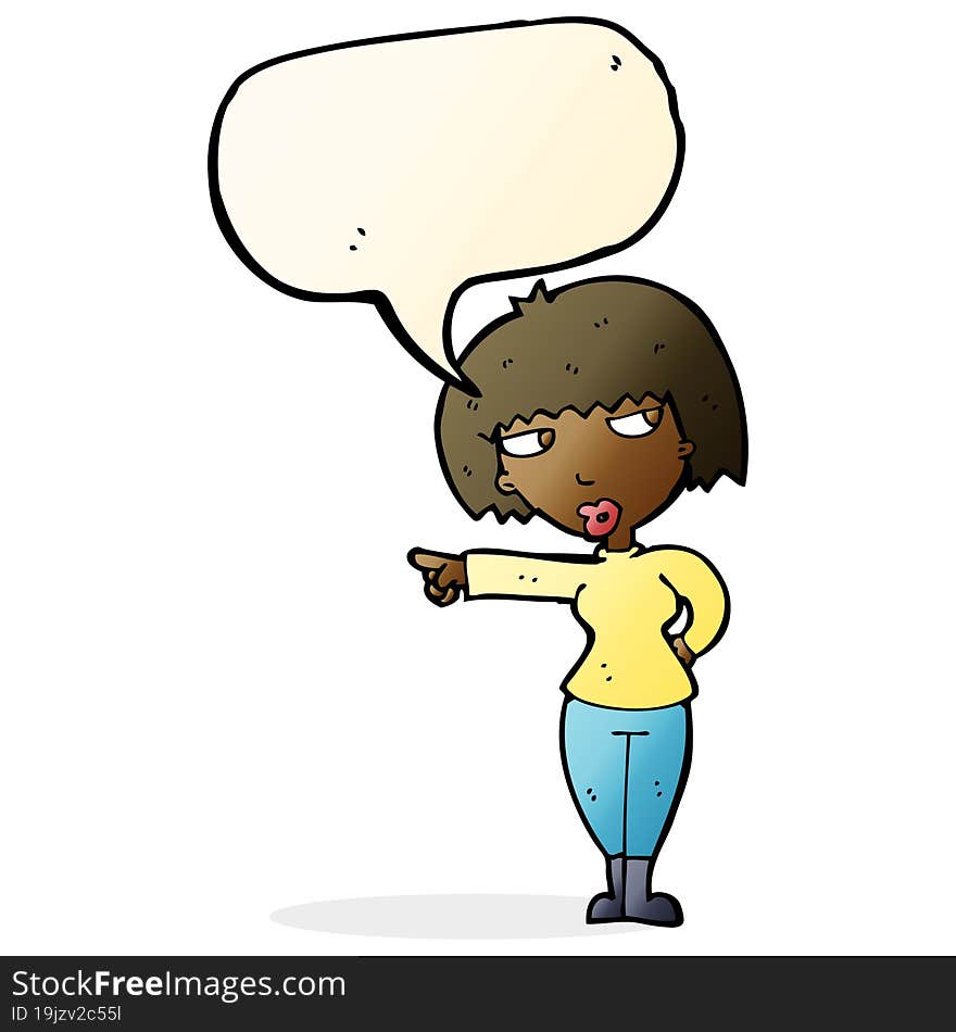 cartoon annoyed woman pointing with speech bubble