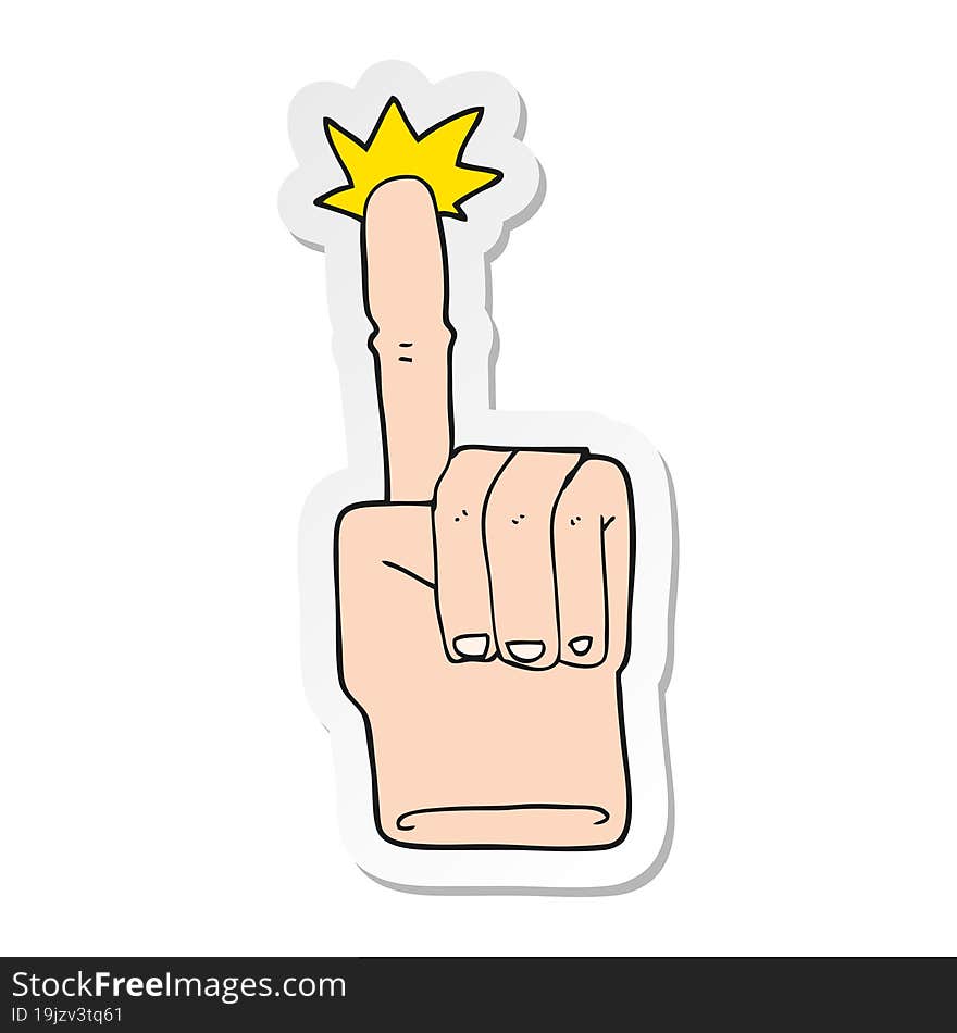 sticker of a cartoon pointing hand