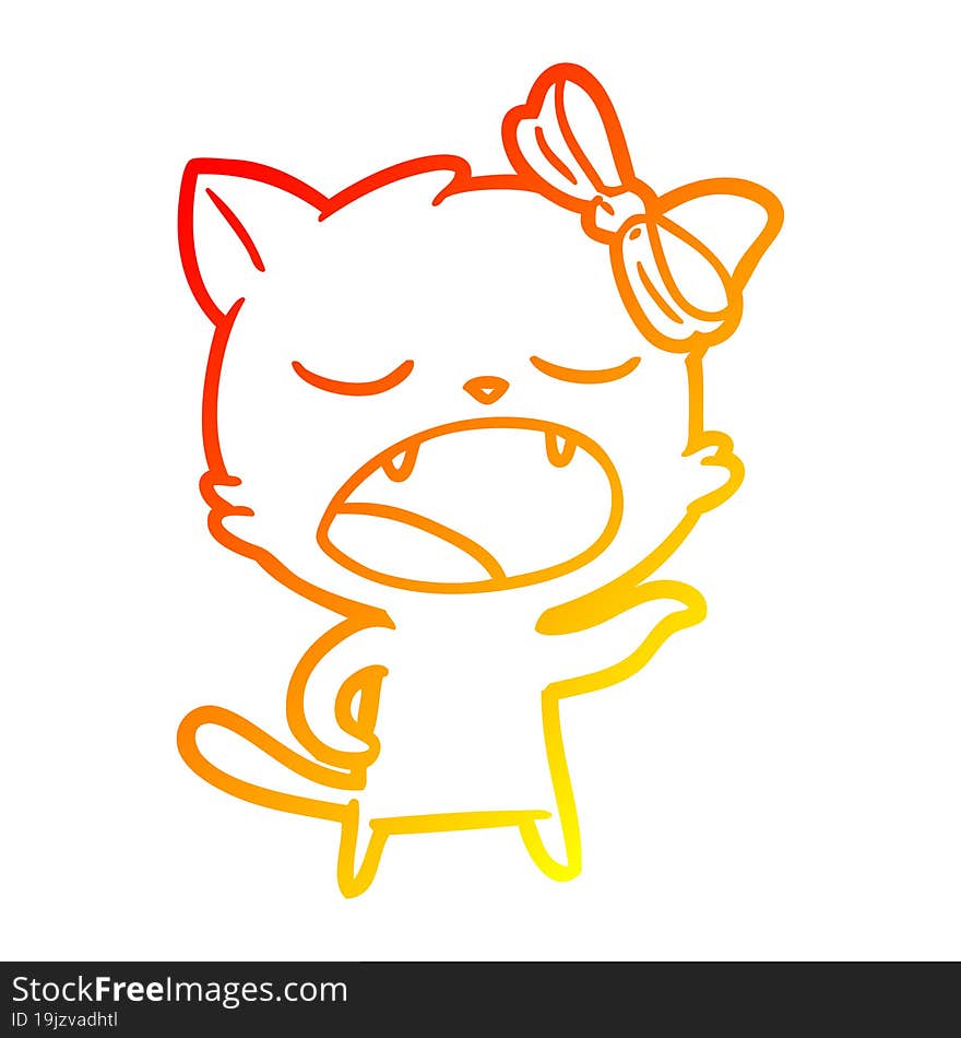 warm gradient line drawing cartoon yawning cat