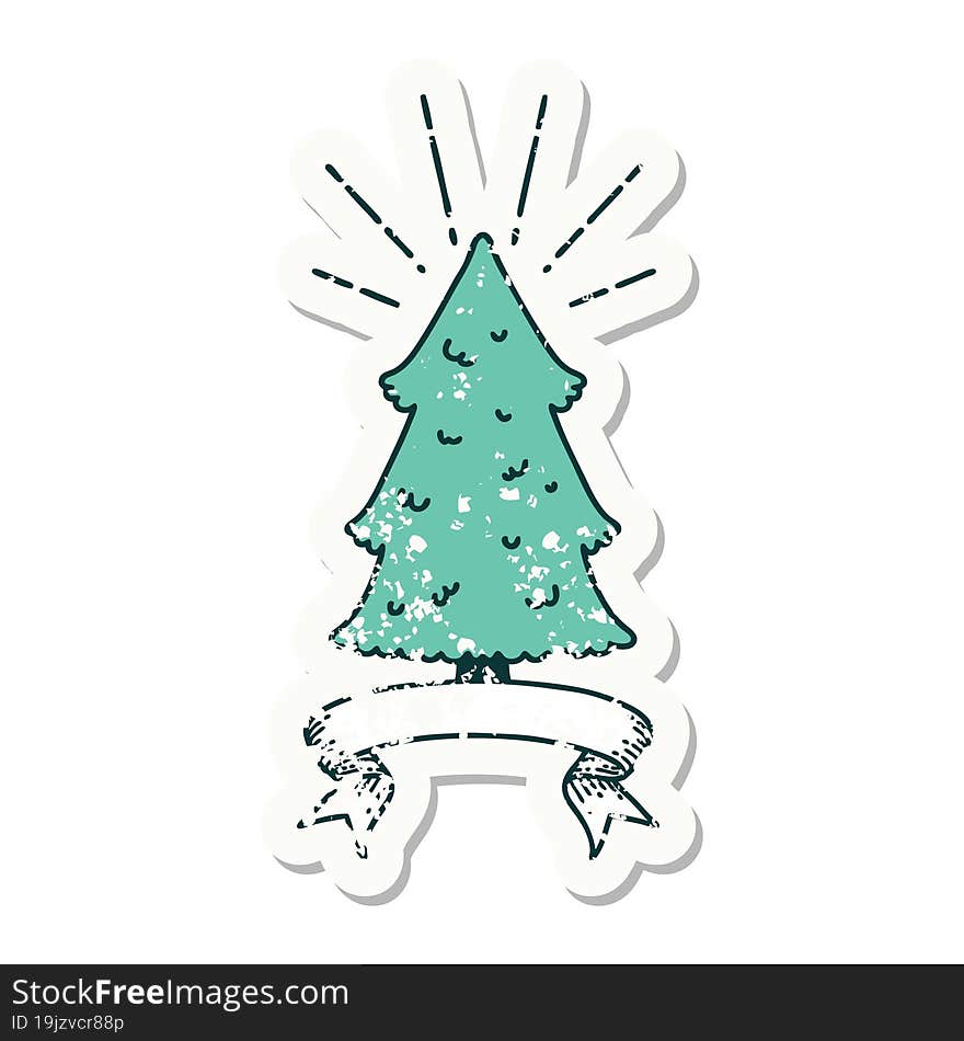 Grunge Sticker Of Tattoo Style Pine Tree