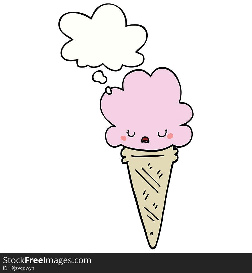 cartoon ice cream with face with thought bubble