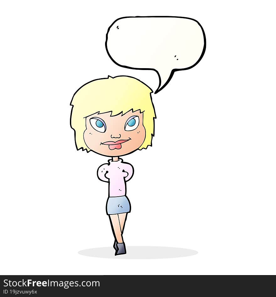 cartoon happy woman with speech bubble