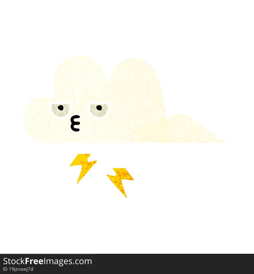 Retro Illustration Style Cartoon Thunder Cloud