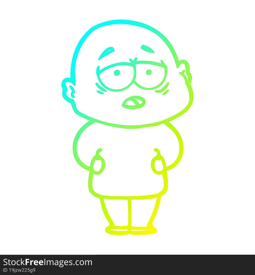 cold gradient line drawing cartoon tired bald man