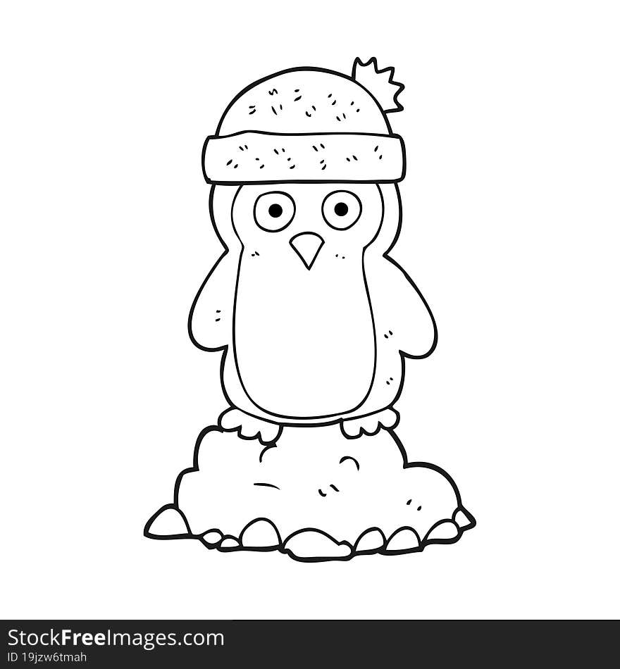 black and white cartoon penguin wearing hat