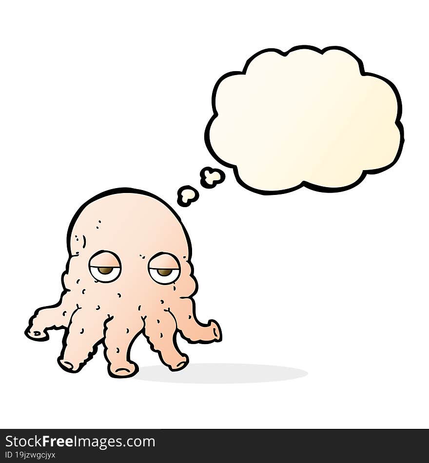 cartoon alien squid face with thought bubble