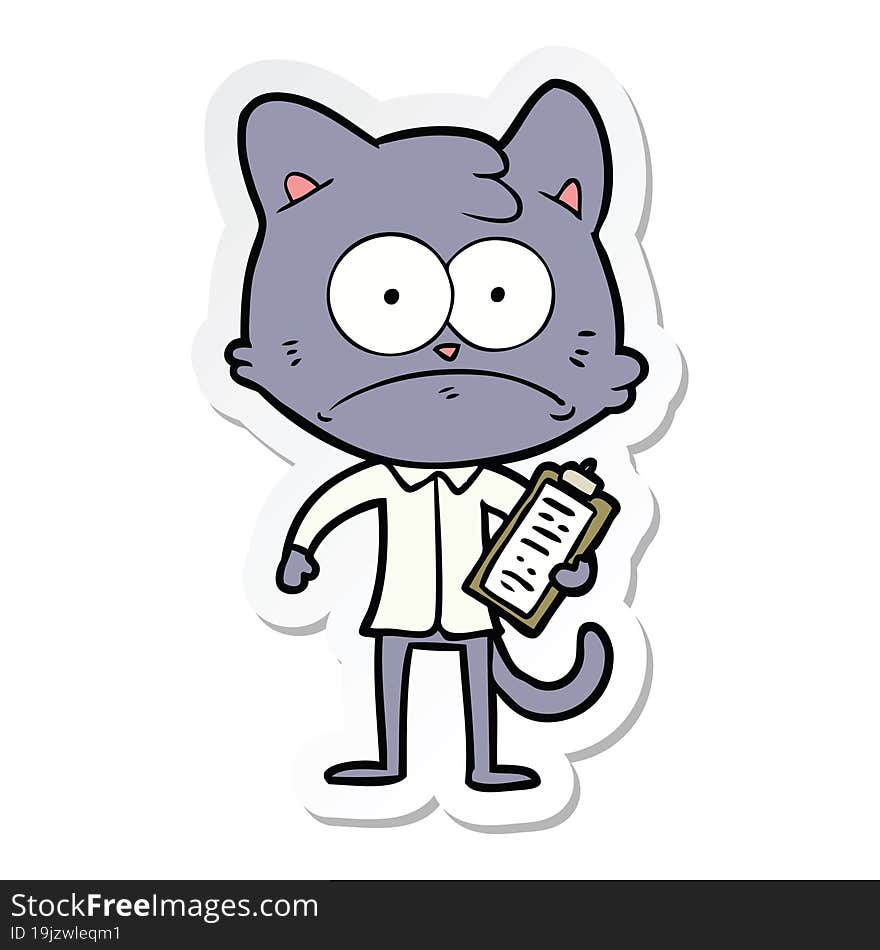 sticker of a cartoon cat with clipboard