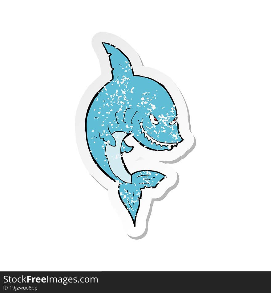 retro distressed sticker of a funny cartoon shark