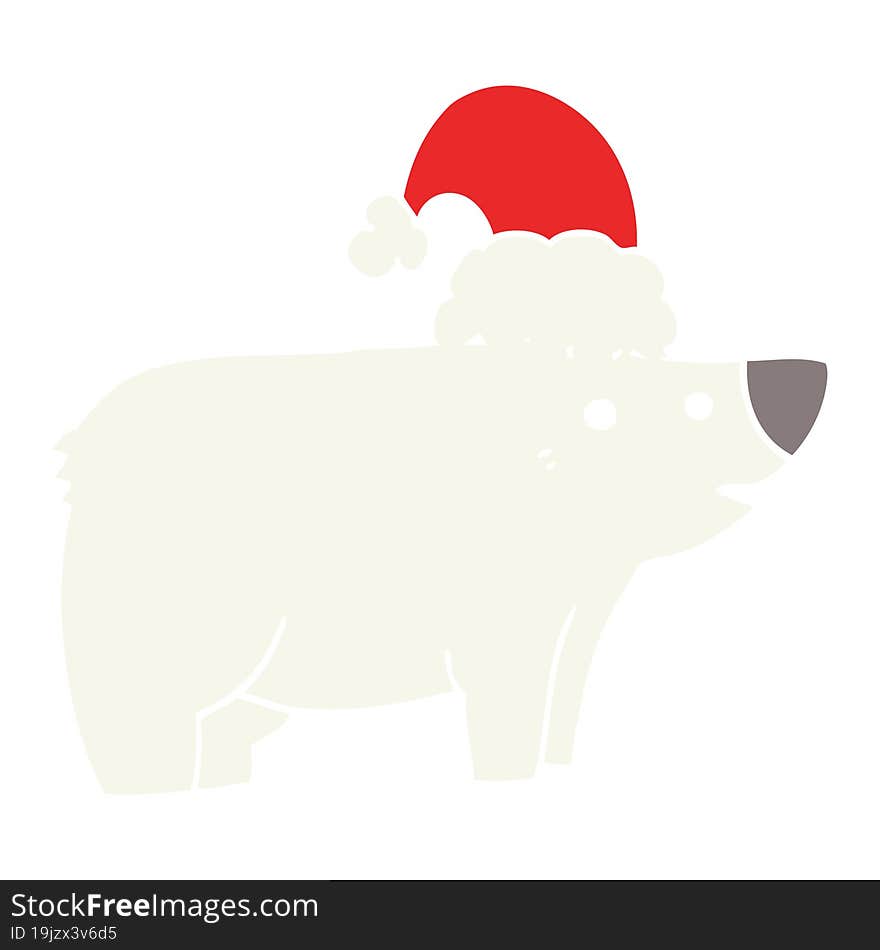 flat color style cartoon bear wearing christmas hat