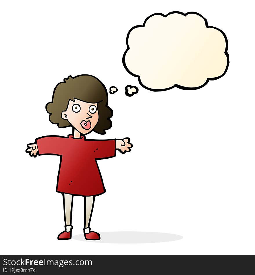 Cartoon Nervous Woman With Thought Bubble