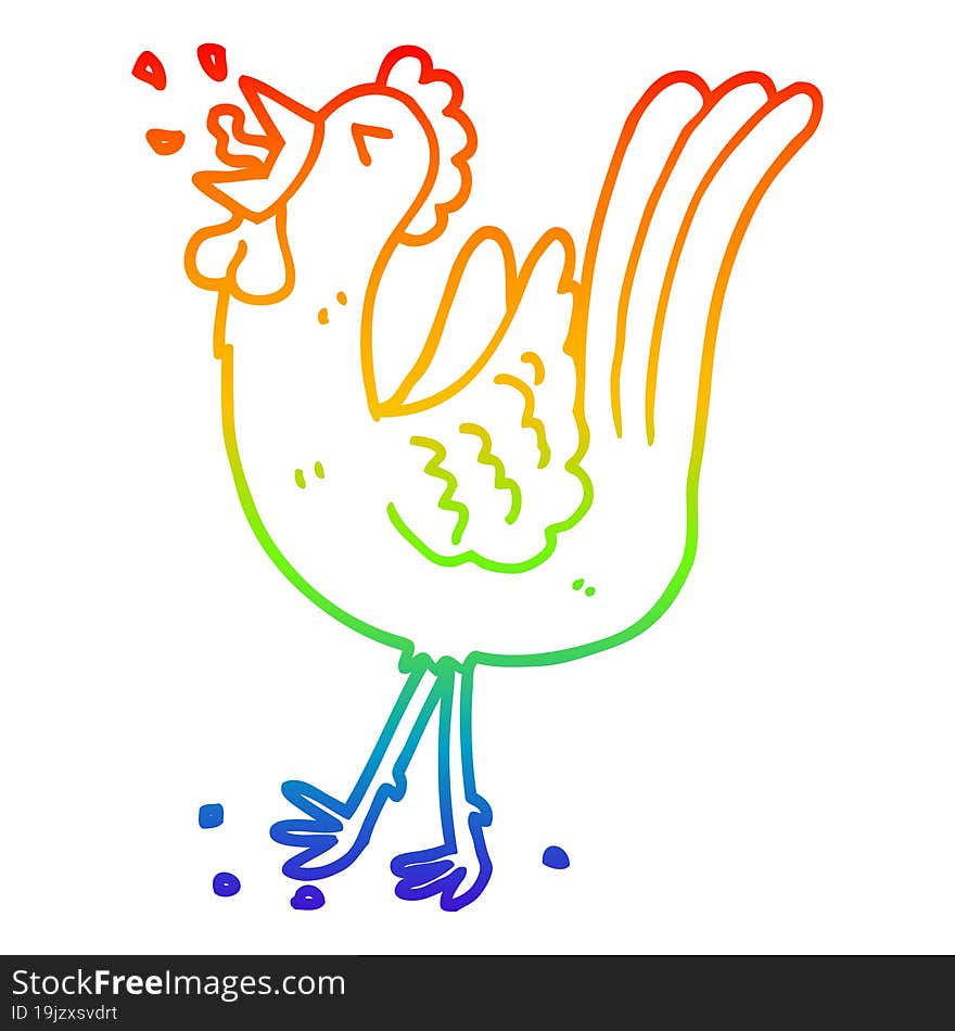 rainbow gradient line drawing cartoon crowing cockerel