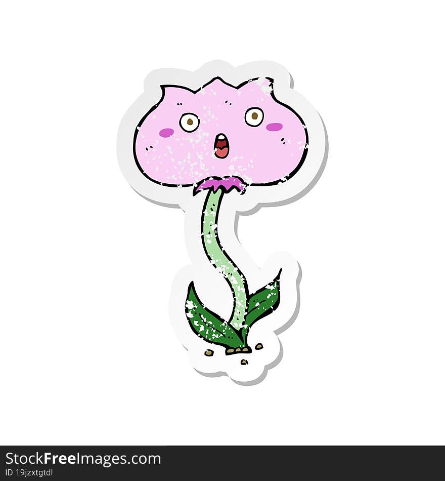 Retro Distressed Sticker Of A Cartoon Shocked Flower