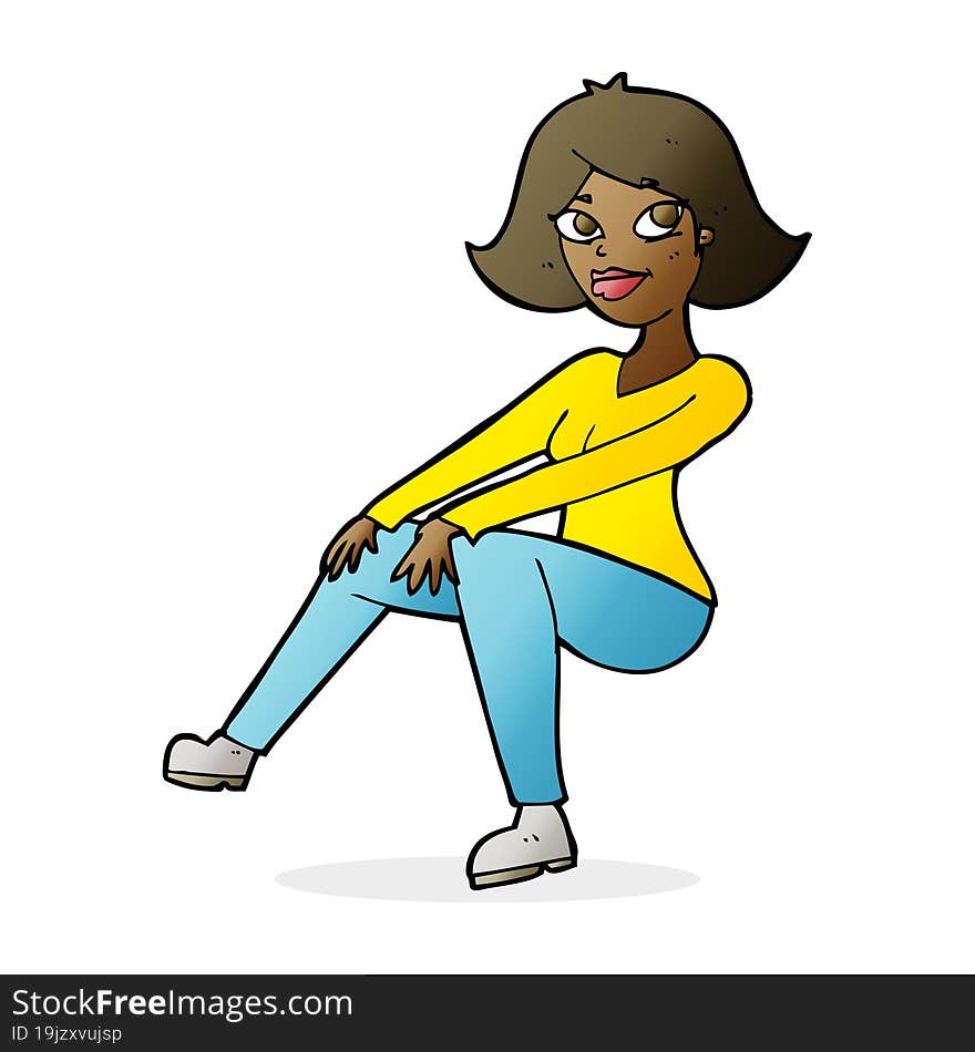 Cartoon Happy Woman Sitting