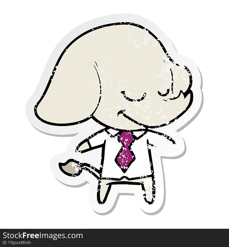 distressed sticker of a cartoon smiling elephant manager