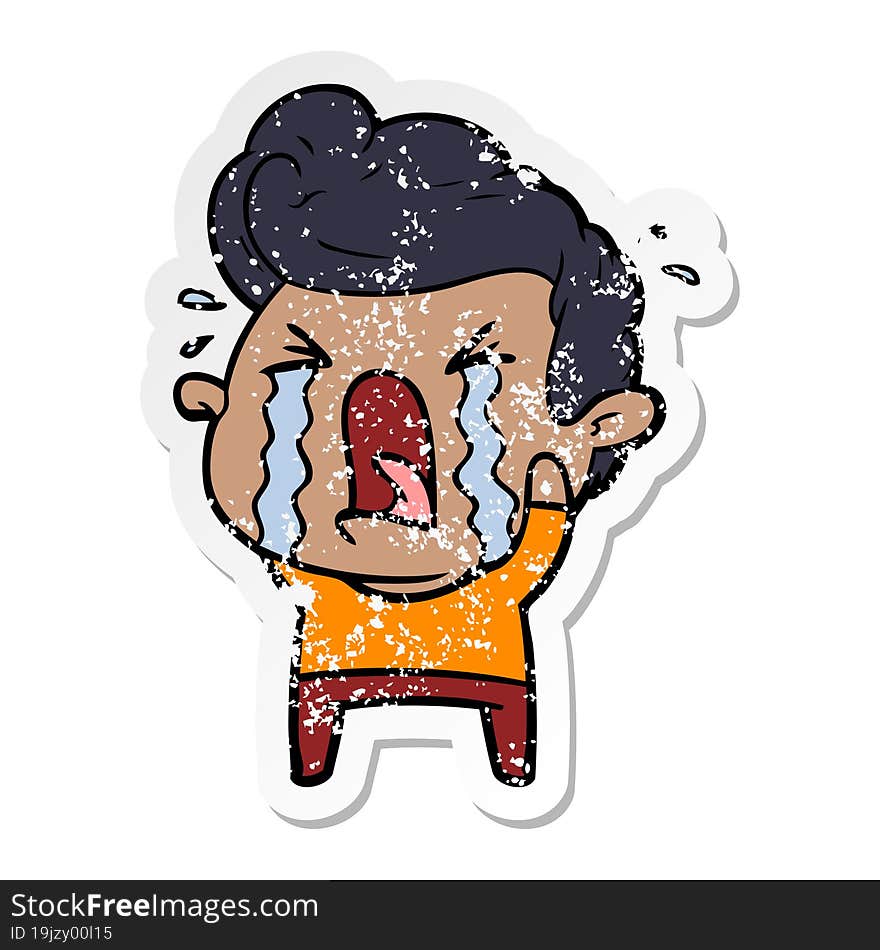 distressed sticker of a cartoon crying man