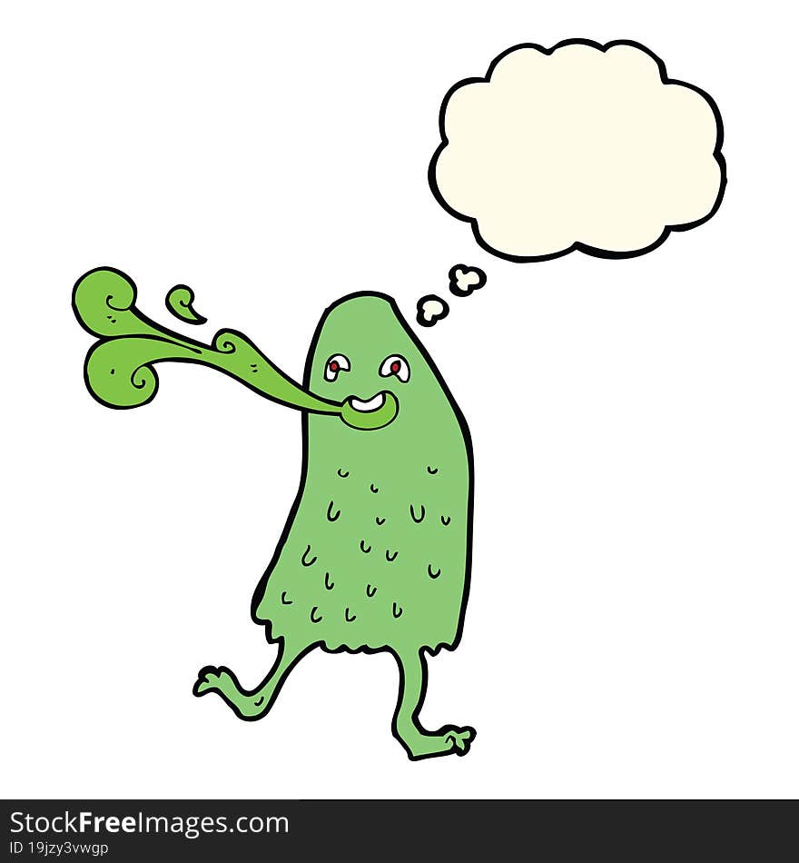 cartoon funny slime monster with thought bubble