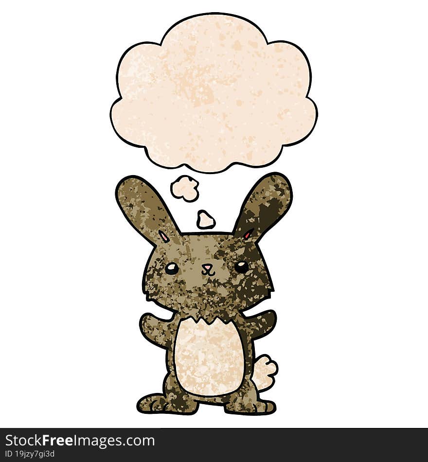 cute cartoon rabbit with thought bubble in grunge texture style. cute cartoon rabbit with thought bubble in grunge texture style