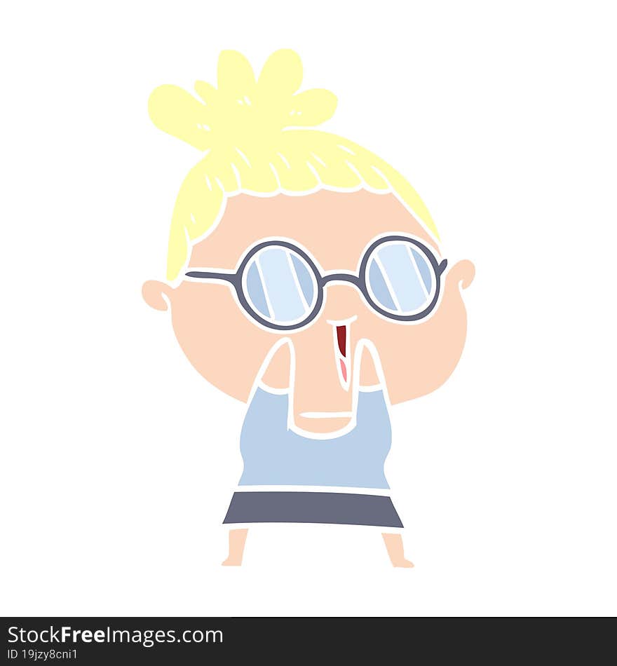 flat color style cartoon shy woman wearing spectacles