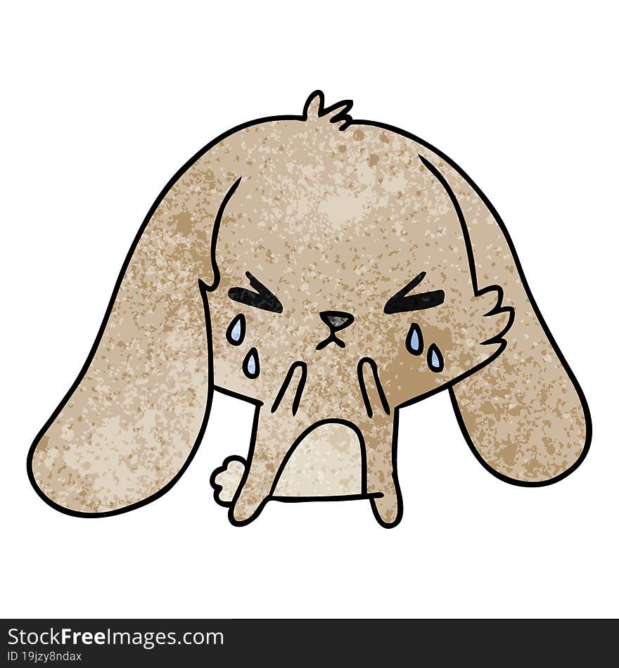 textured cartoon of cute kawaii sad bunny