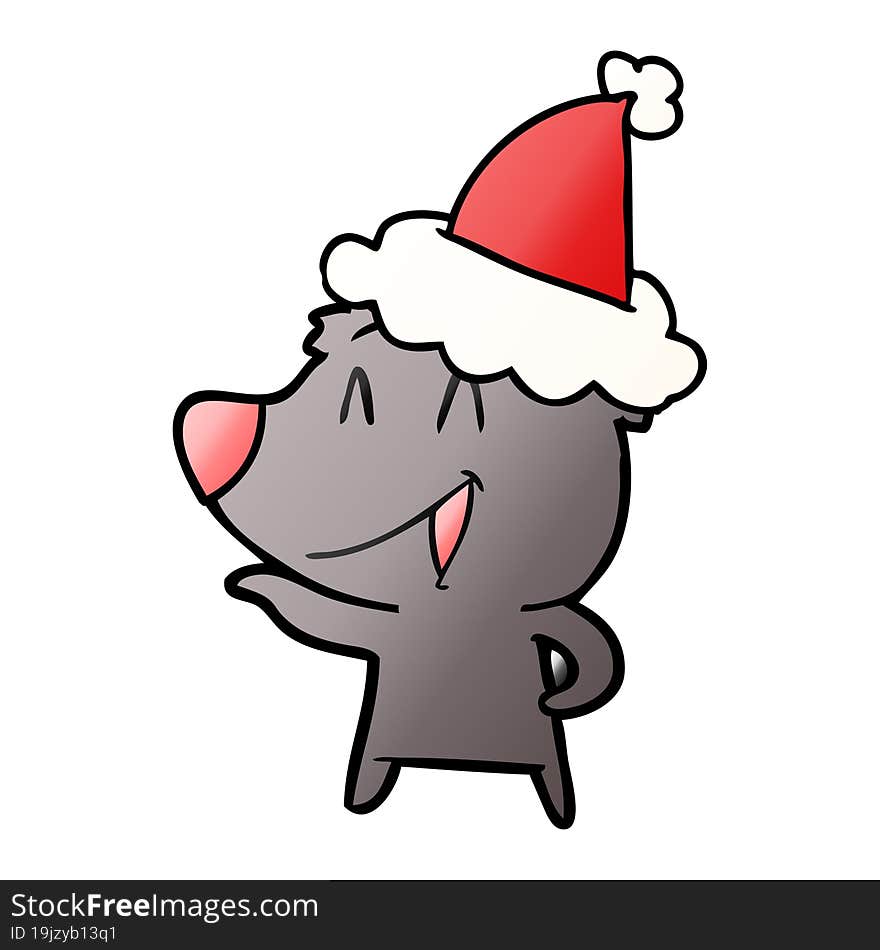 laughing bear hand drawn gradient cartoon of a wearing santa hat. laughing bear hand drawn gradient cartoon of a wearing santa hat