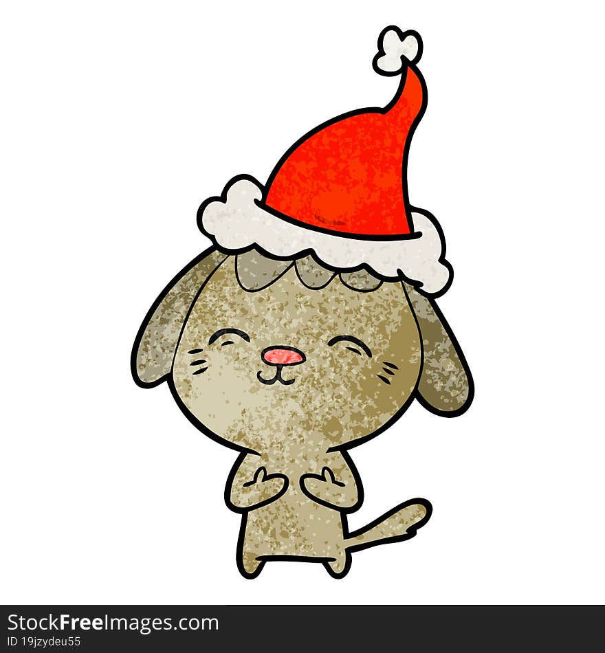 happy textured cartoon of a dog wearing santa hat