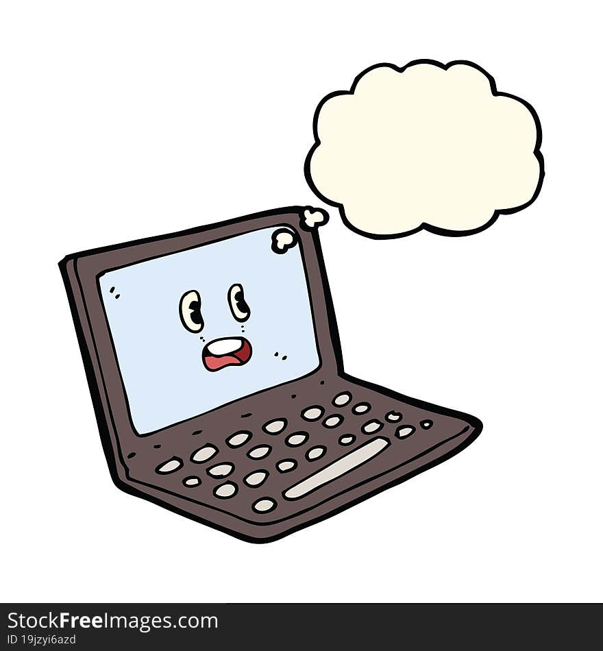 Cartoon Laptop Computer With Thought Bubble