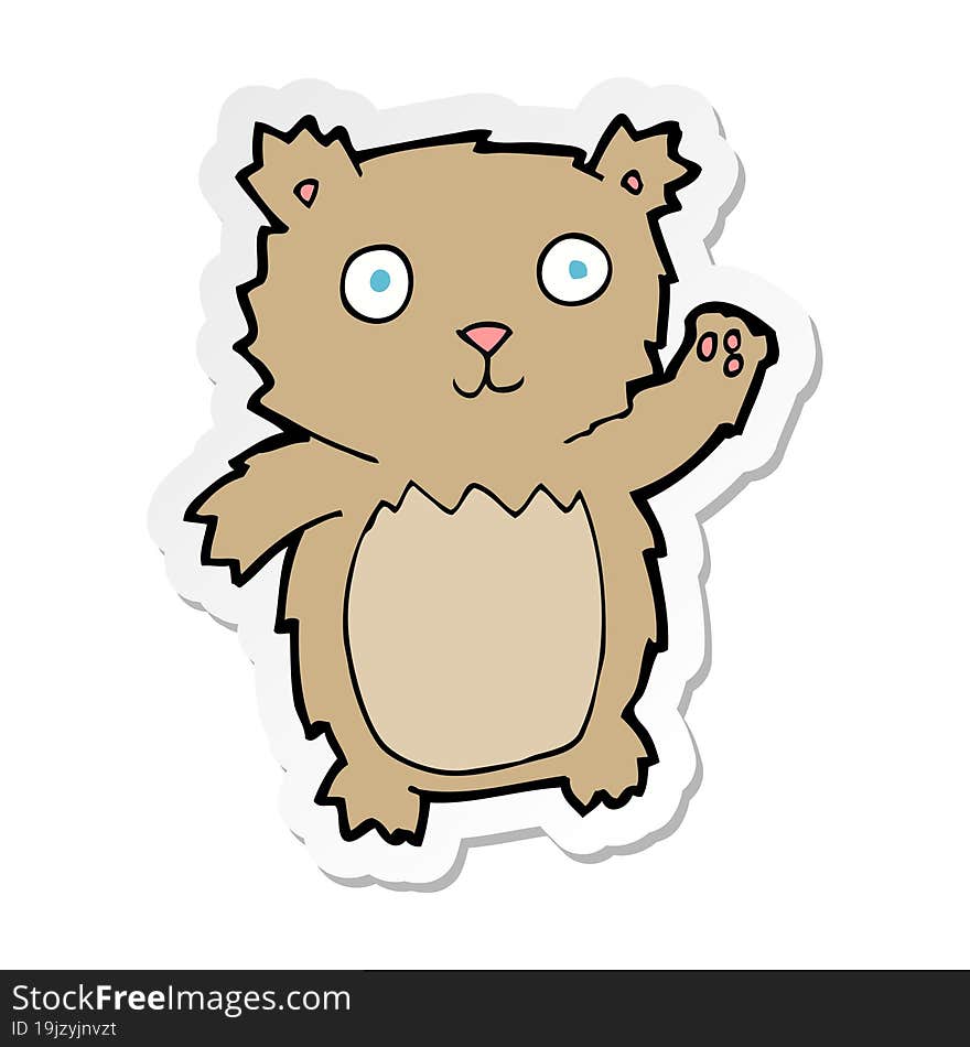 Sticker Of A Cartoon Waving Teddy Bear