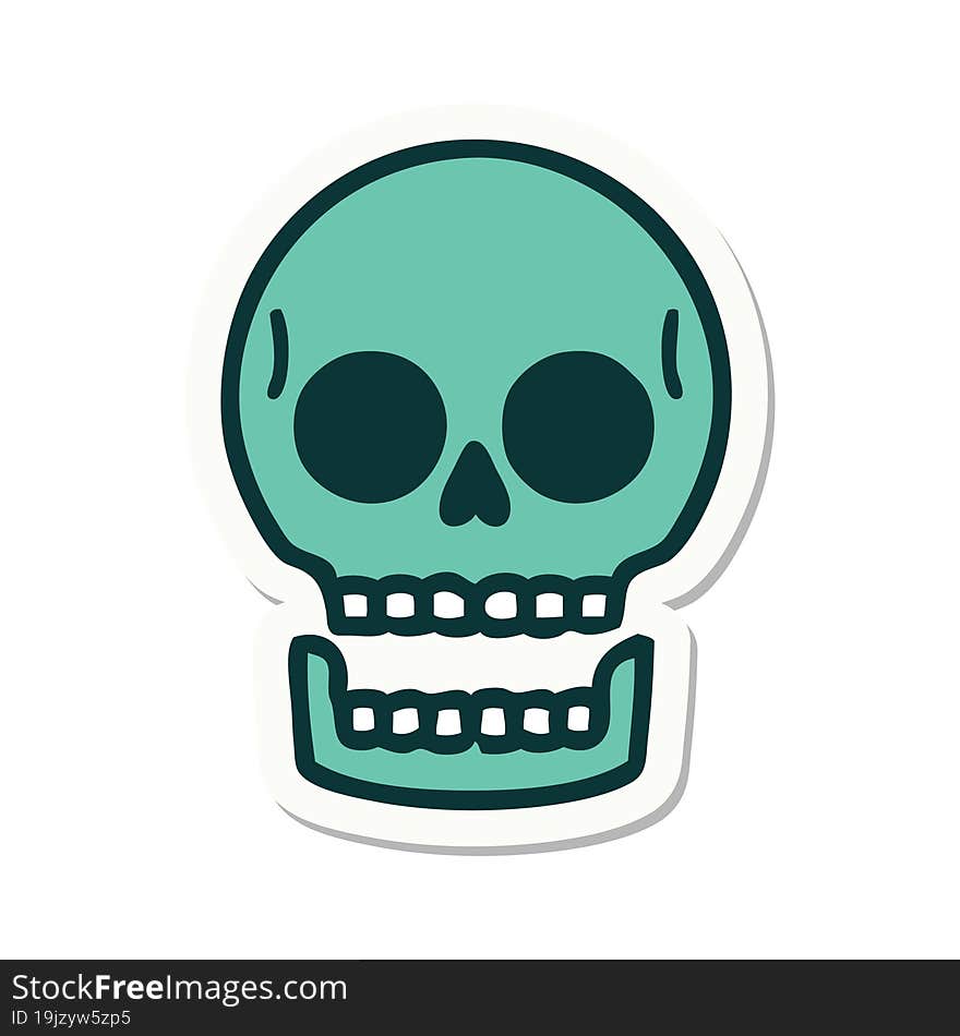 sticker of tattoo in traditional style of a skull. sticker of tattoo in traditional style of a skull