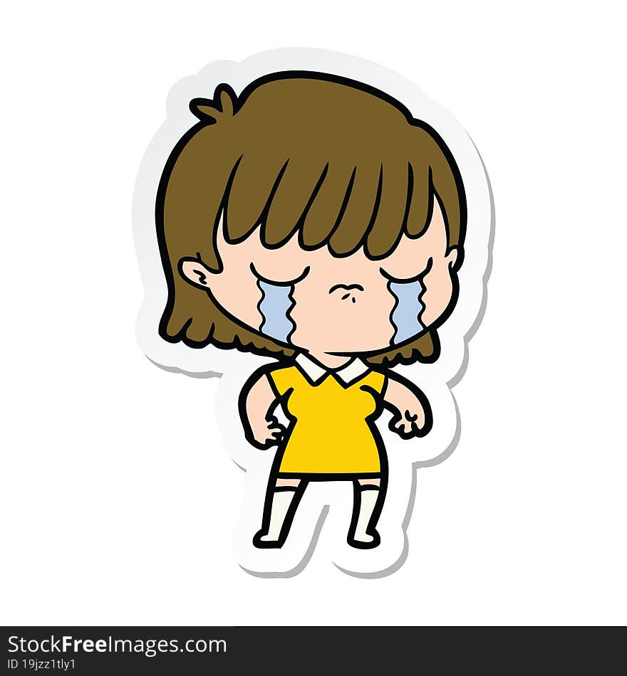 Sticker Of A Cartoon Woman Crying