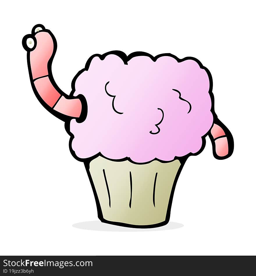 cartoon worm in cupcake