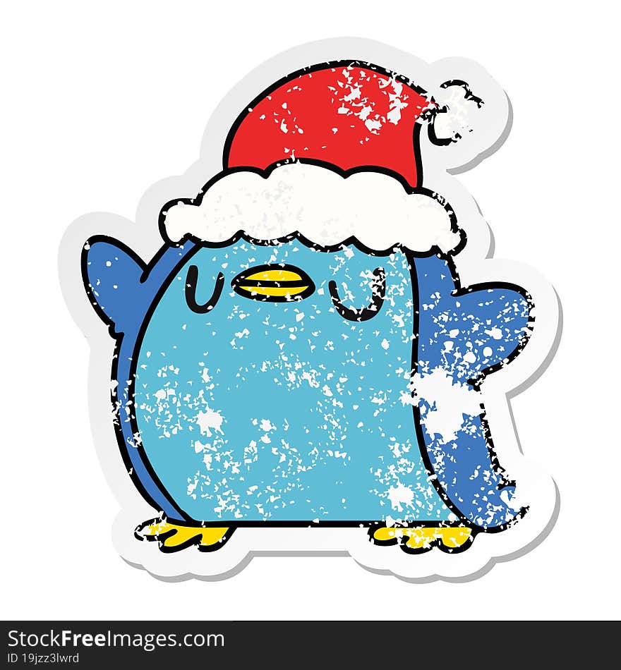 christmas distressed sticker cartoon of kawaii penguin