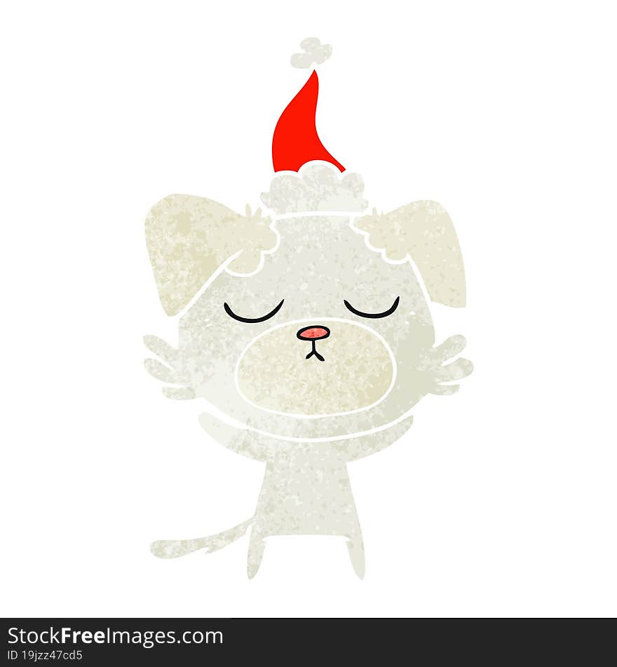 cute retro cartoon of a dog wearing santa hat