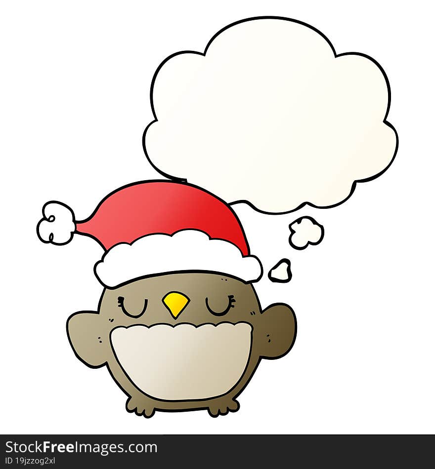 cute christmas owl and thought bubble in smooth gradient style