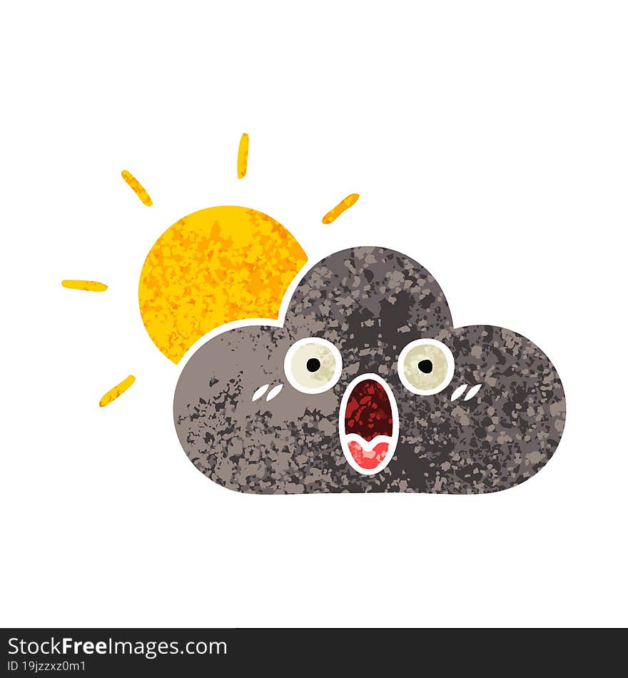 retro illustration style cartoon of a storm cloud and sun