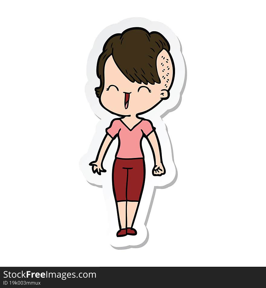 sticker of a happy cartoon hipster girl