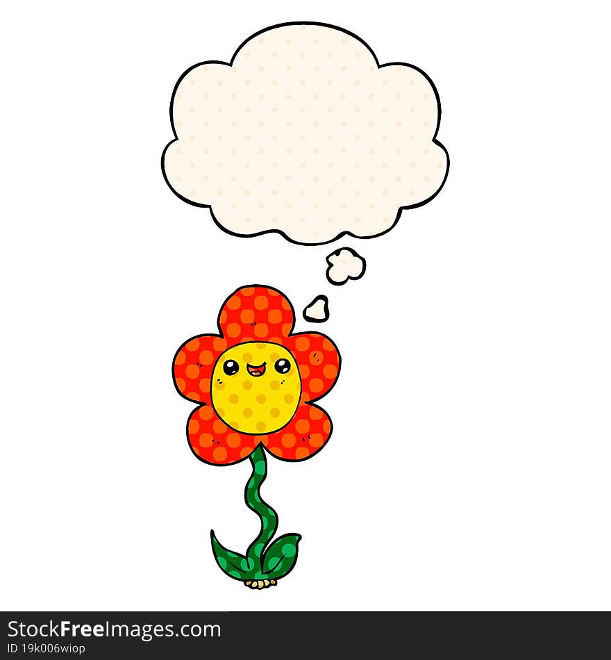 cartoon flower and thought bubble in comic book style