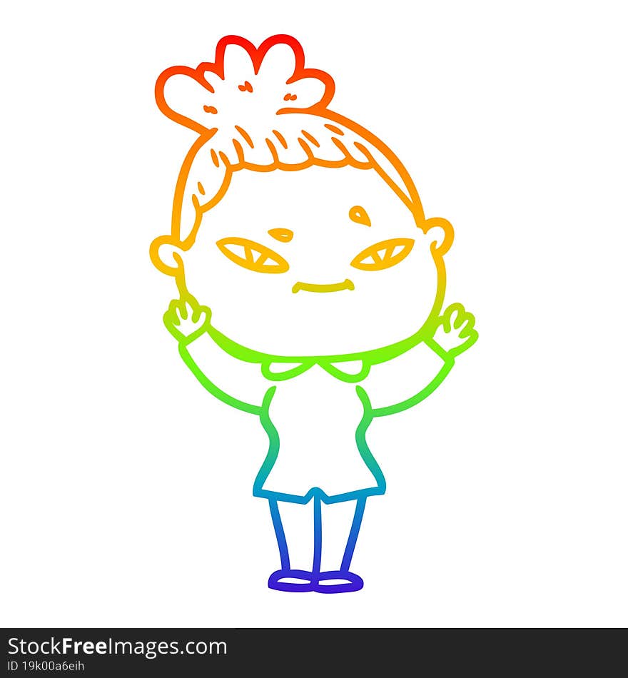 rainbow gradient line drawing of a cartoon woman