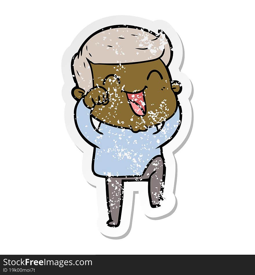 Distressed Sticker Of A Cartoon Man Laughing