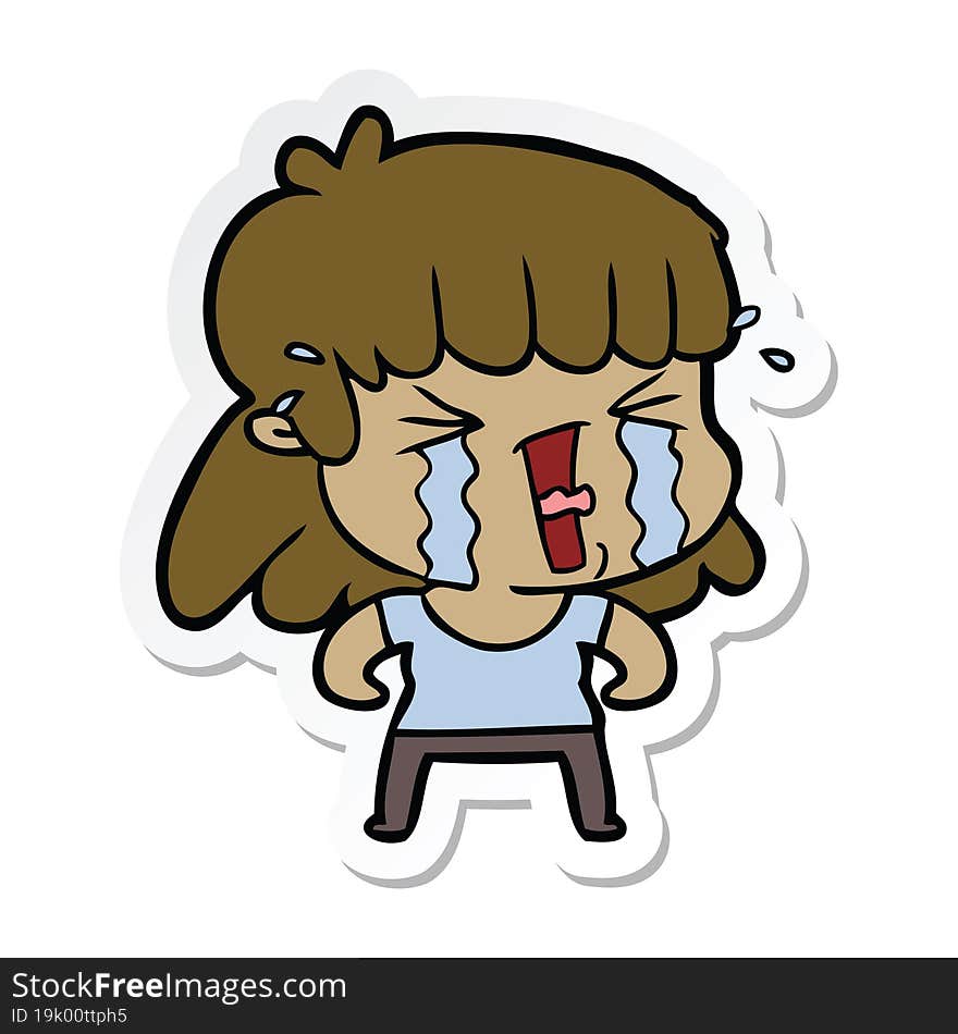 Sticker Of A Cartoon Woman In Tears