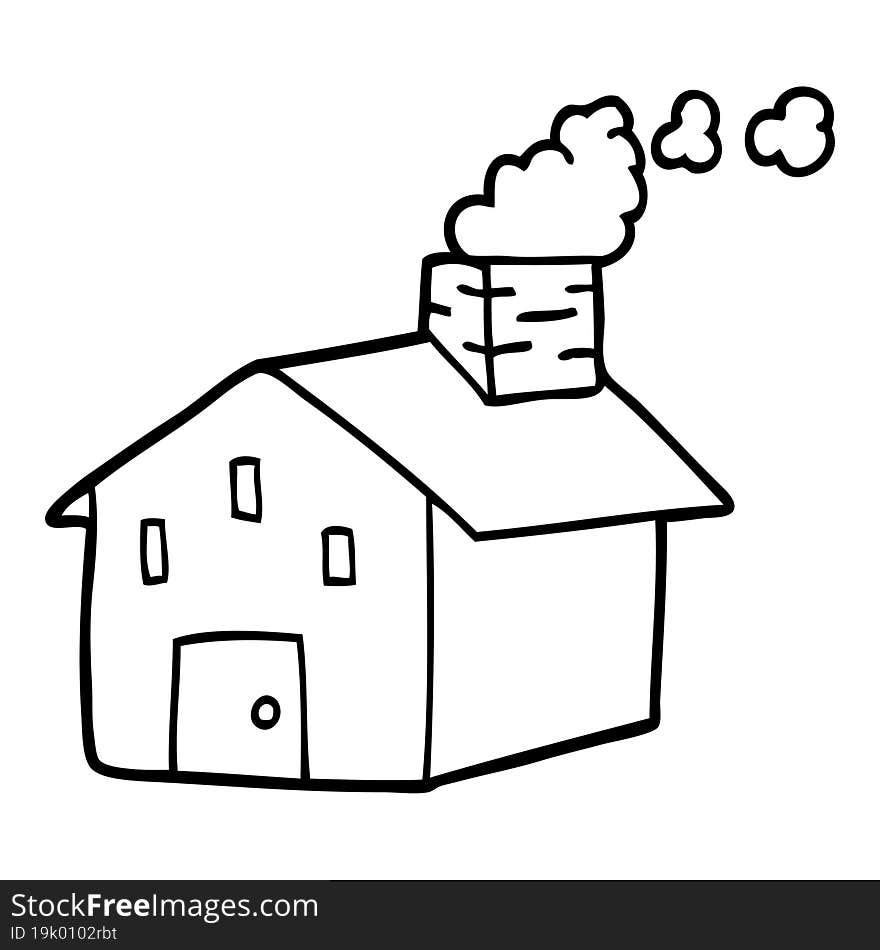 line drawing cartoon house with smoking chimney