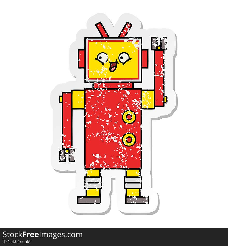 Distressed Sticker Of A Cute Cartoon Robot