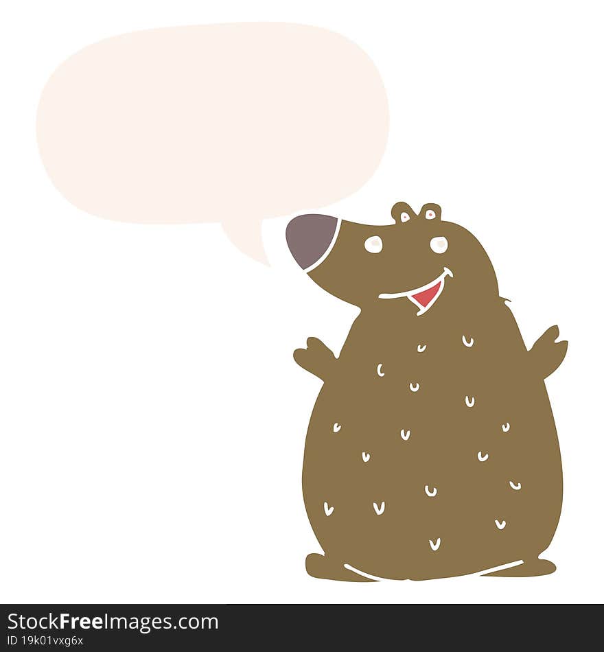 Cartoon Happy Bear And Speech Bubble In Retro Style