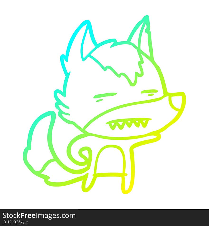 cold gradient line drawing of a cartoon wolf showing teeth