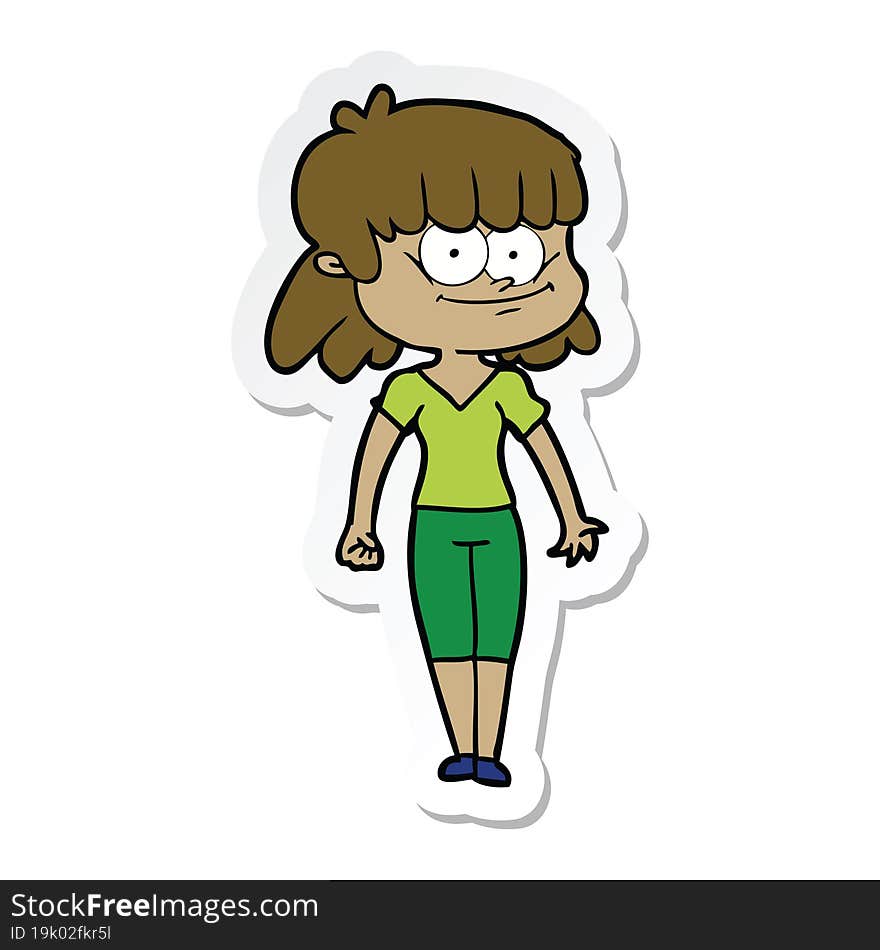 sticker of a cartoon smiling woman