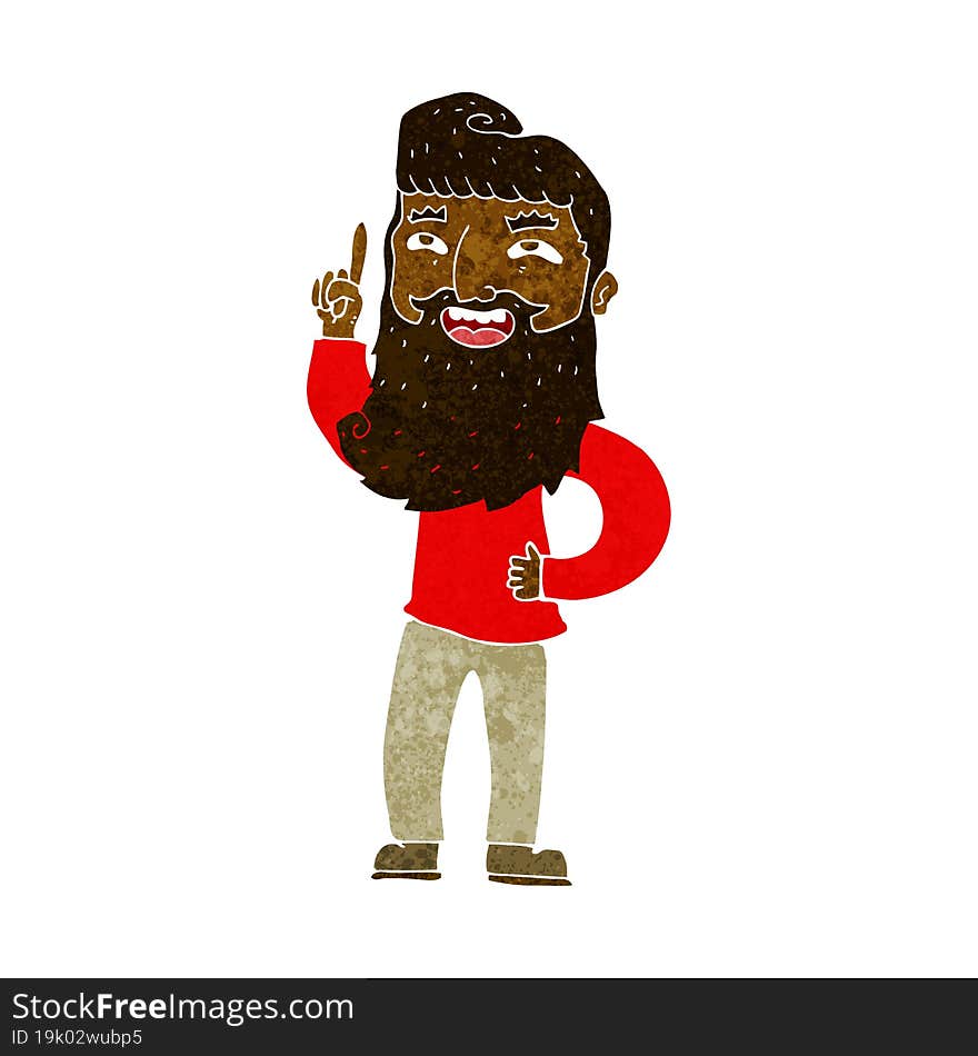 cartoon happy bearded man with idea